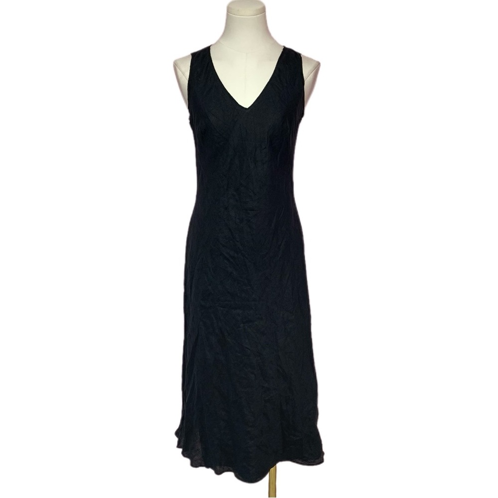VTG Y2K Banana Republic Black Linen Sleeveless Midi Dress 0